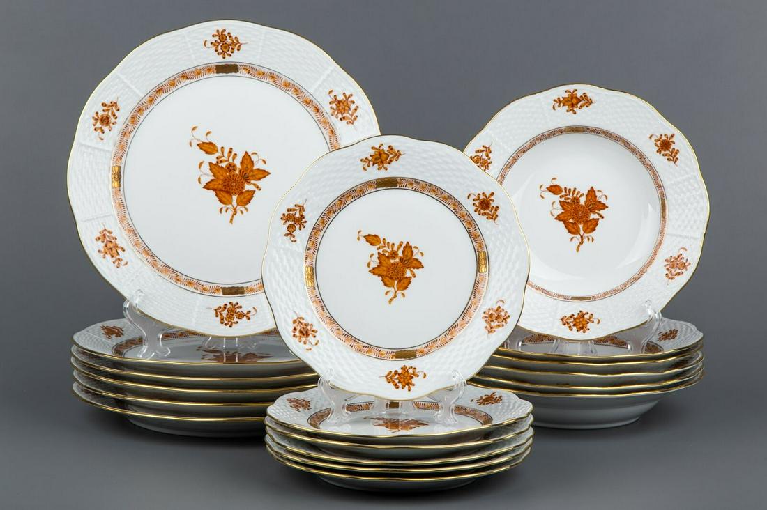 Herend Chinese Bouquet Rust Orange Plate Set for Six (1 of 12)