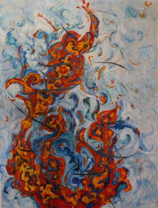 Roya Mansourkhani , Dance of Fire, Oil Painting, 70” x (1 of 1)