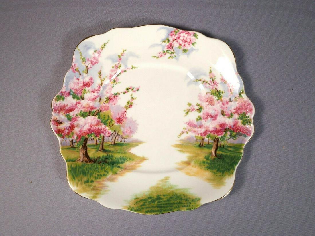 Royal Albert Blossom Time Cake Sandwich Serving Dish: This very rare and absolutely stunning Squire Bone China Cake/Sandwich Serving Dish/Platter/Tray, from the famous Blossom time Collection. The tray is made by Royal Albert in England. It is properly m
