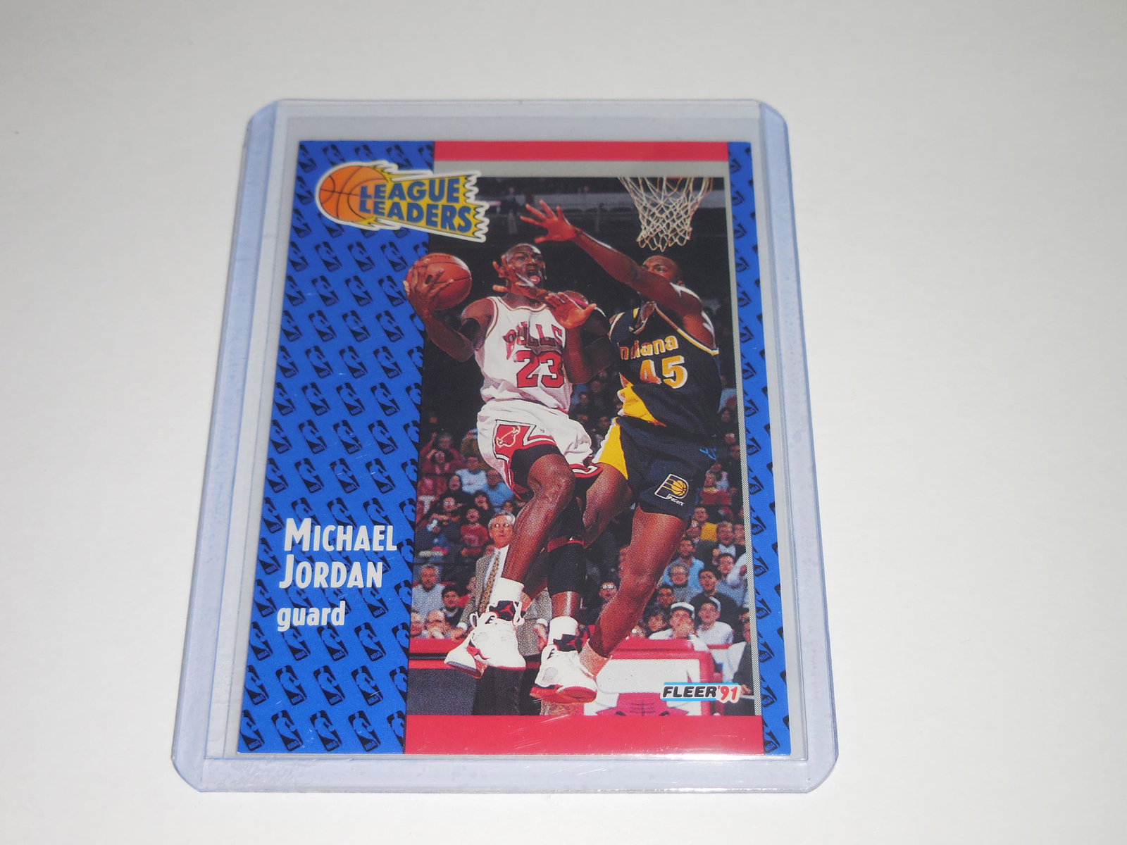 1991 FLEER MICHAEL JORDAN LEAGUE LEADERS: Title: 1991 FLEER MICHAEL JORDAN LEAGUE LEADERS Date/Period: MODERN Additional Information: THIS IS A VERY NICE CARD FOR ANY COLLECTOR! THIS ITEM COMES WITH A SLEEVE AND TOP LOADER FOR PROTECTION (SOM