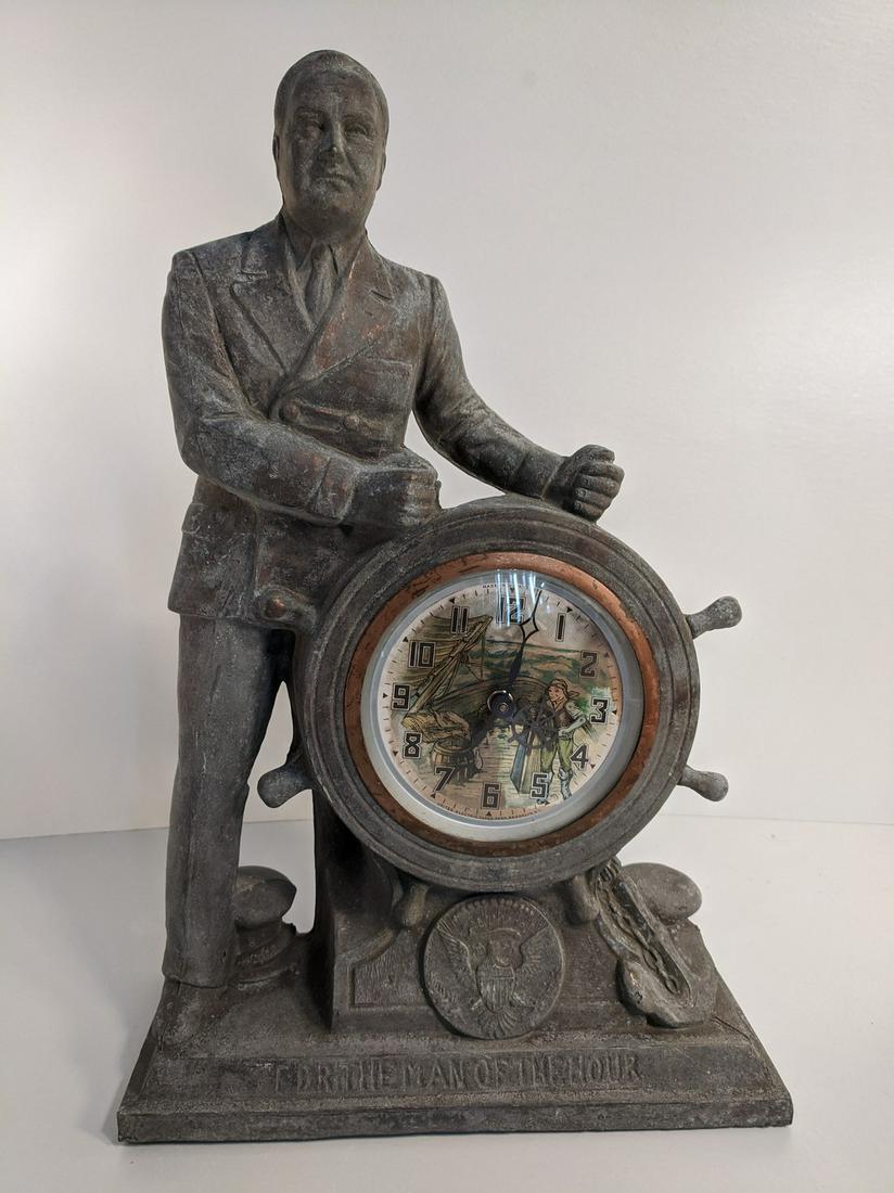 FDR President Roosevelt Cast Metal Motion Clock, 1933 (1 of 9)