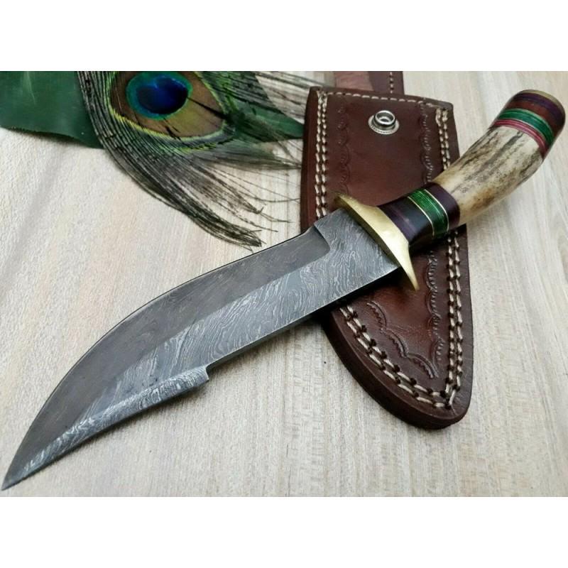 Dagger hunting bowie damascus steel knife stag antler (1 of 5)