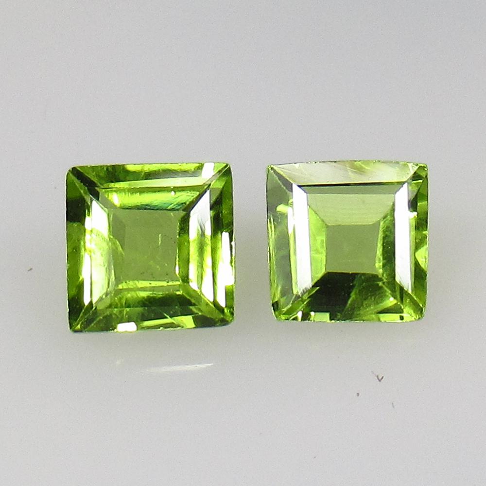 2.03 Ct Natural Pakistan Peridot Square Pair: No Reserve! Title: 2.03 Ct Natural Pakistan Peridot Square Pair Stone Clarity: VVS Gemstones: Natural Peridot Carat Weights: 2.03 Size/Dimensions: 5.90 x 5.90 x 3.50 mm / 2 Pc's Additional Information