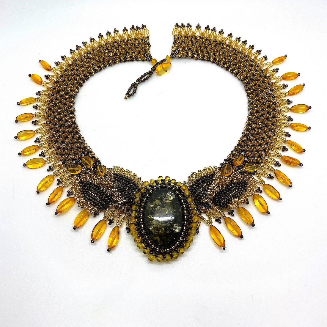 Extraordinary Amber Floral Necklace made from leaf like (1 of 9)