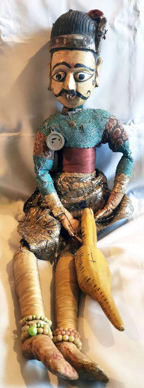 Fine, Large Antique Indian Puppet Beautifully Adorned: Fine, Large Antique Indian Puppet Beautifully Adorned and Accessorized with a Wonderful Face from the published and renowned collection of Sam Hilu, a prominent author and adviser on traditional Asian