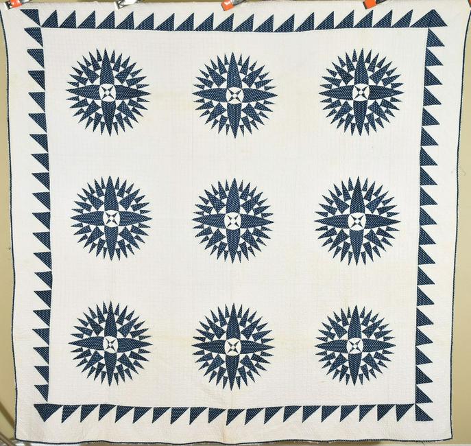 1850's Indigo Blue Mariner's Compass Quilt (1 of 9)