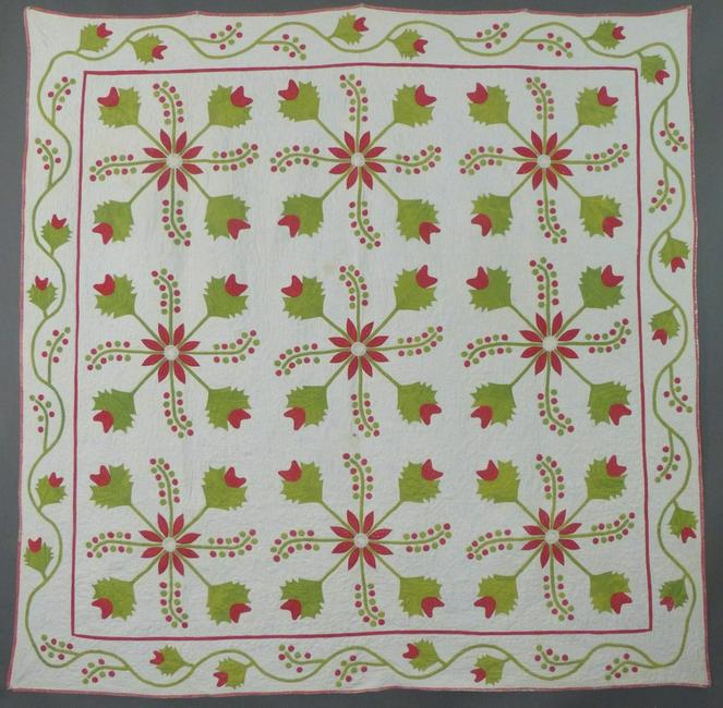 Early Antique Red & Green Applique Quilt, c. 1850-60 (1 of 12)