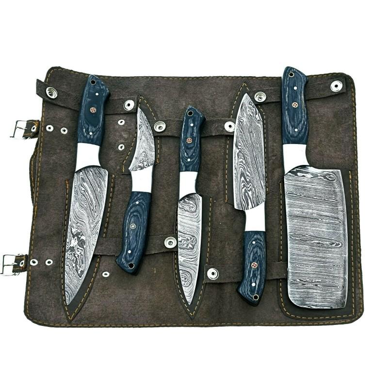Set of 5 kitchen chef damascus steel knives work wood (1 of 4)