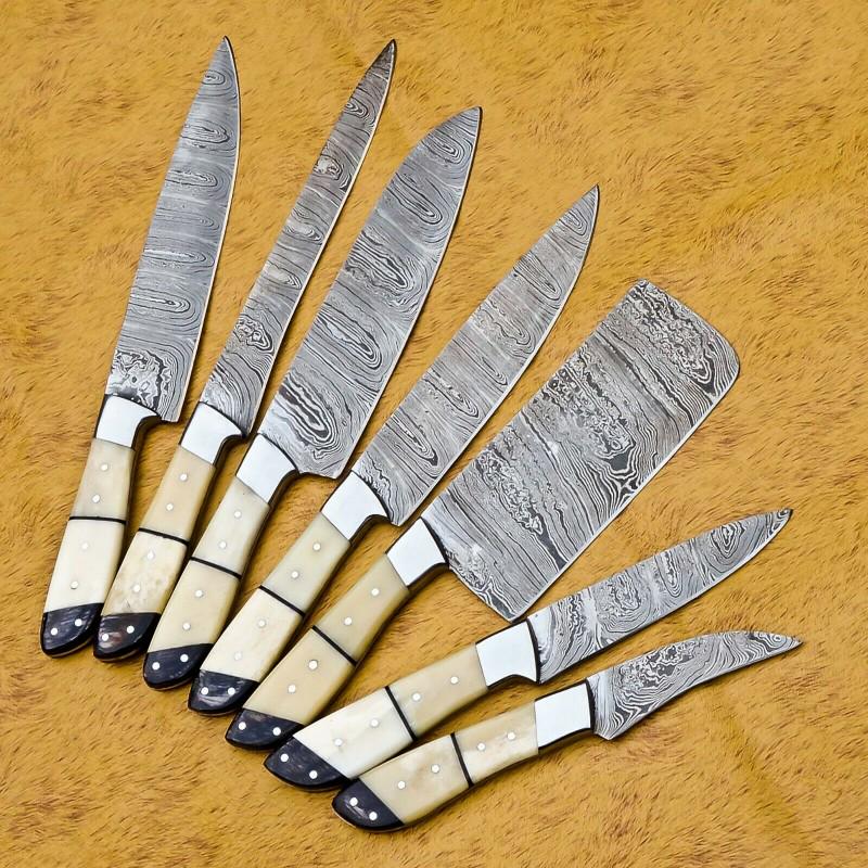 Set of 7 chef kitchen damascus steel knives wood work (1 of 4)