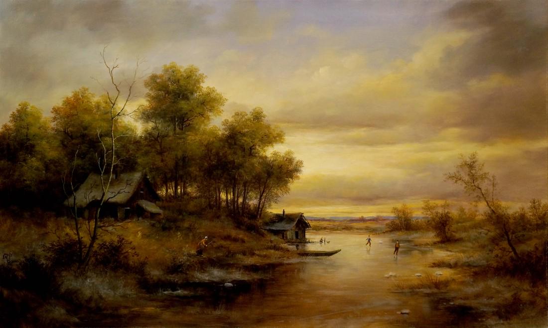 Oil painting Have a rest on the shore Wagner Karl (1 of 9)