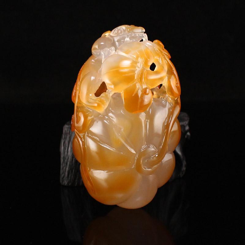 Openwork Chinese Agate Ruyi Beast Pendant w Certificate (1 of 8)
