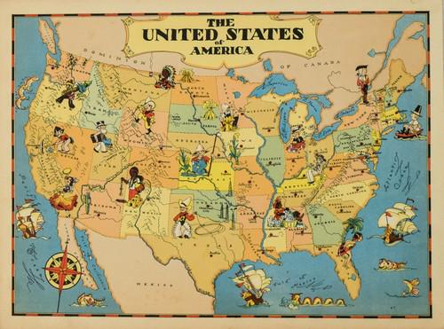 1938 R Taylor White Pictorial Map of the United States (1 of 1)