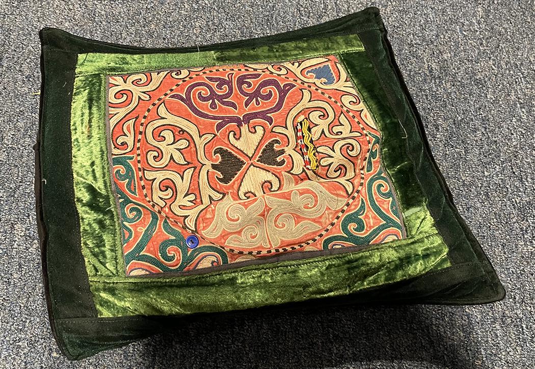 Vintage Pillow 1'6'' X 1'6'': Type: PILLOW Origin: UZBEKISTAN Circa: 1950 Size/Feet & Inches: 1'6'' x 1'6'' Size/Meters: 0.46 x 0.46 Item Number: 56002 Additional Info: Made from an Uzbeki embroidery fragment. Reserve: $40.00