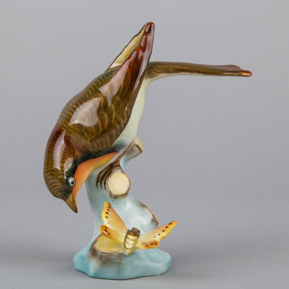 Herend Brown Bird on a Branch with Butterfly Figurine (1 of 12)