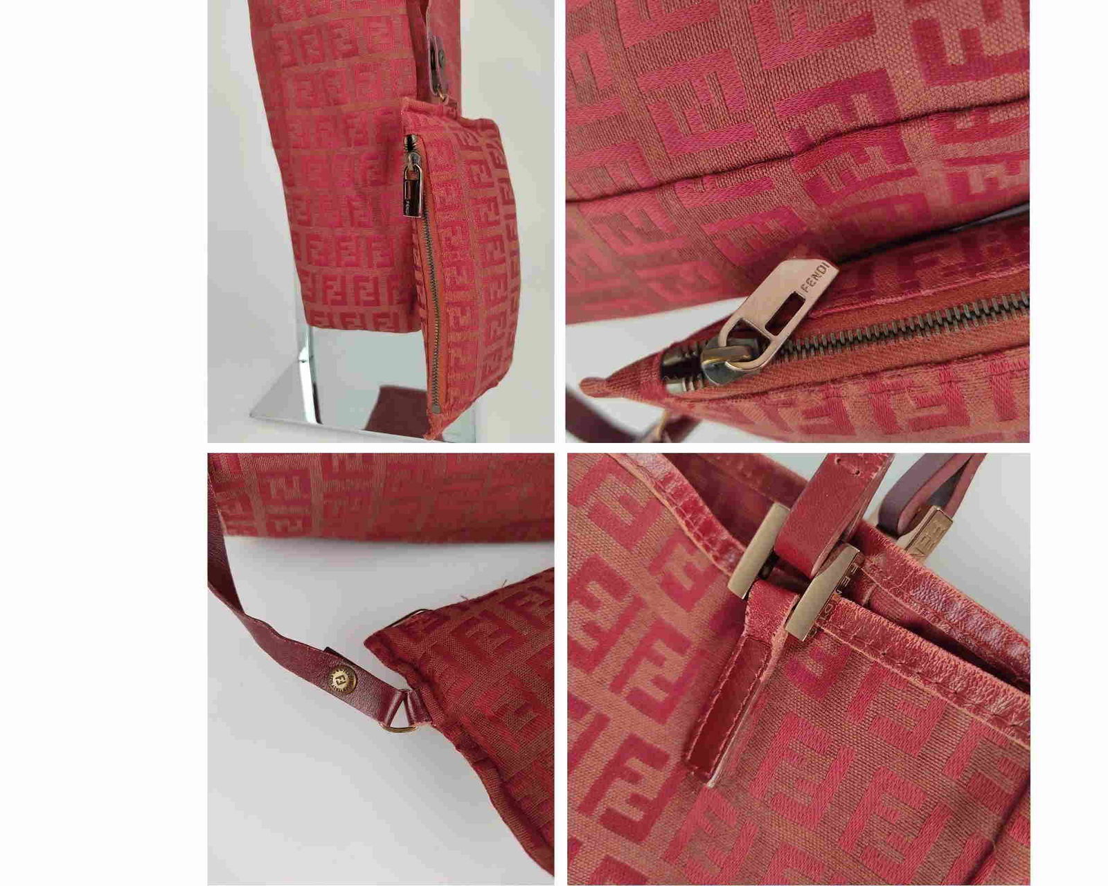FENDI "Zucchino" handbag in burgundy canvas and leather (1 of 6)