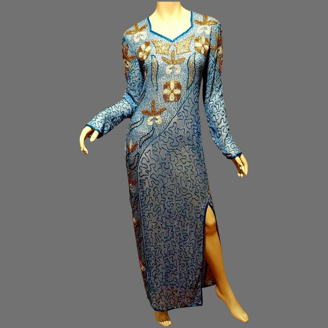 Vtg Sequin beaded baby blue /gold Flapper Layering (1 of 7)