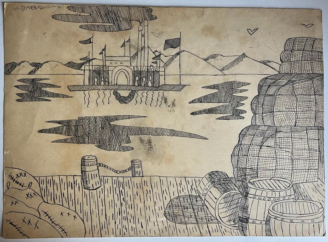 CA. 1930 NAÏVE, OUTSIDER FOLK ART INK DRAWING (1 of 3)