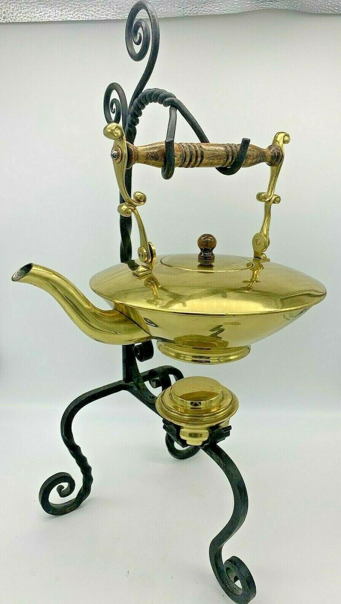 RARE VICTORIAN TEAPOT & BURNER CAST IRON STAND ALFRED (1 of 8)