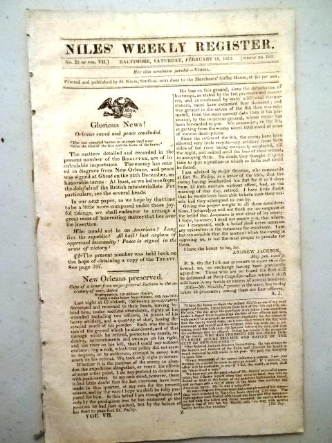 1815 Niles Weekly Andrew Jackson New Orleans (1 of 3)