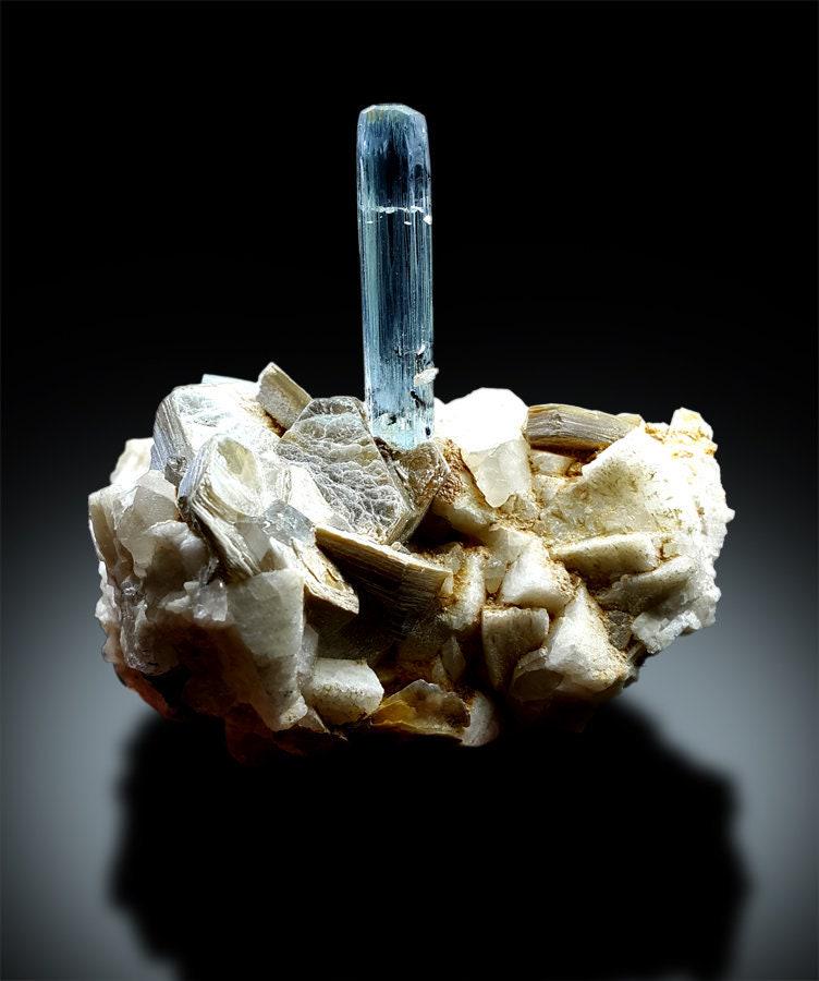 Natural Aquamarine Crystal on Albite And Feldspar (1 of 10)