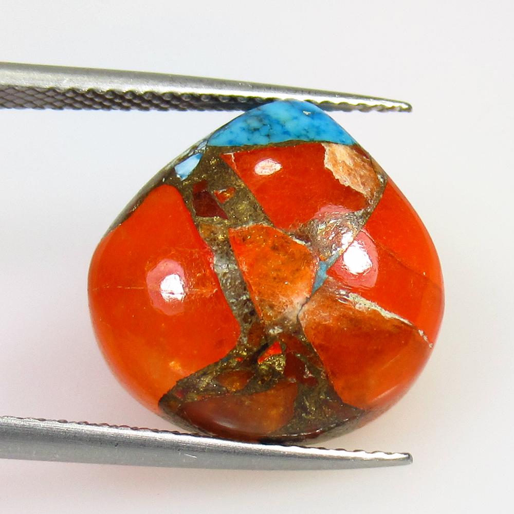 12.25 Ctw Composite Blue Orange Turquoise Pear Cab (1 of 2)
