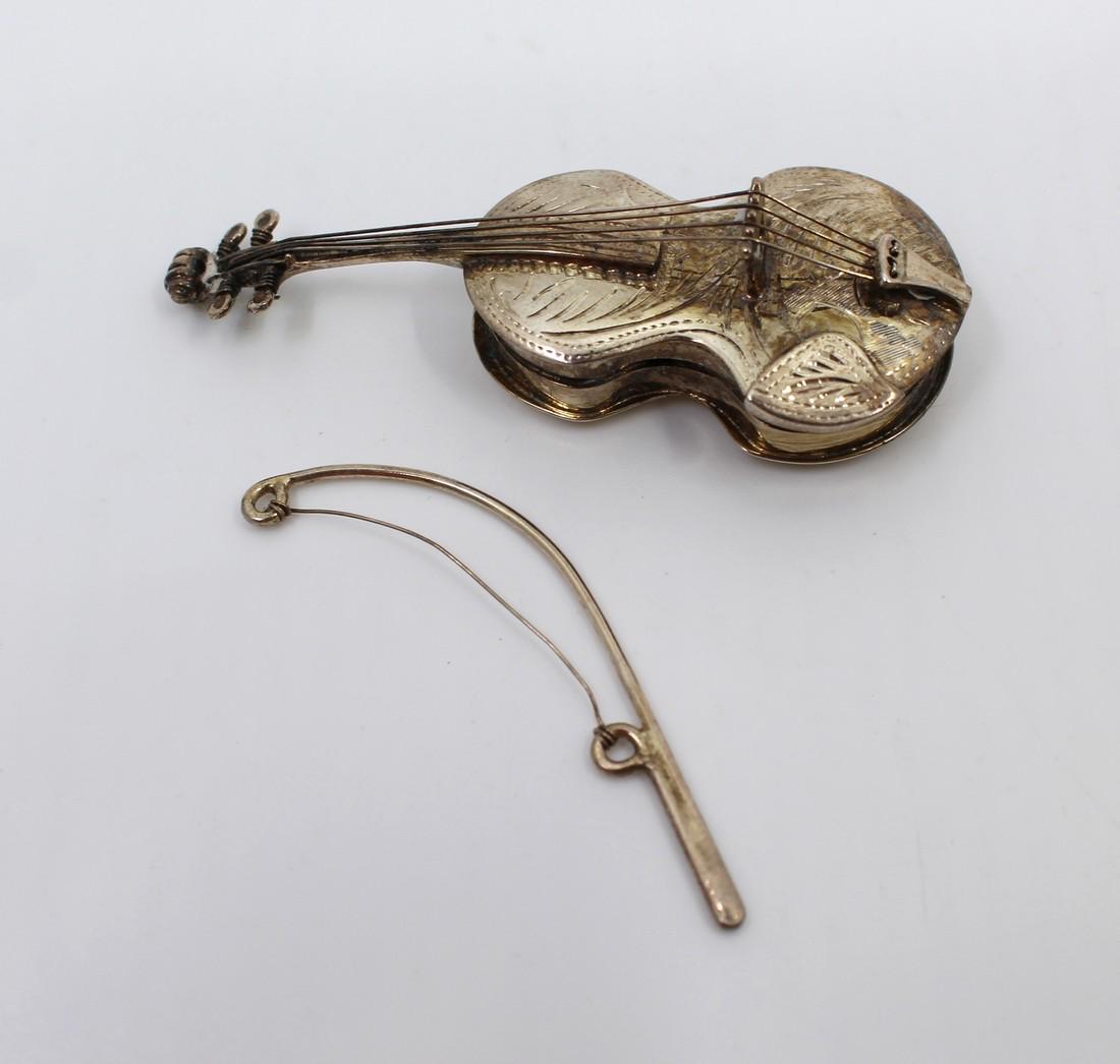 Vintage Sterling Silver Violin Form Pill Box by C J (1 of 7)