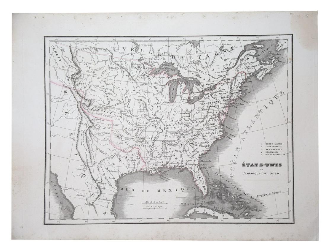 Antique French map of the United states engraving: Charles V. Monin (18..-1880) was a French cartographer and publisher, three important atlases and several independent works were produced between 1830 and 1880. Monin was a member of the SociÃ©tÃ©