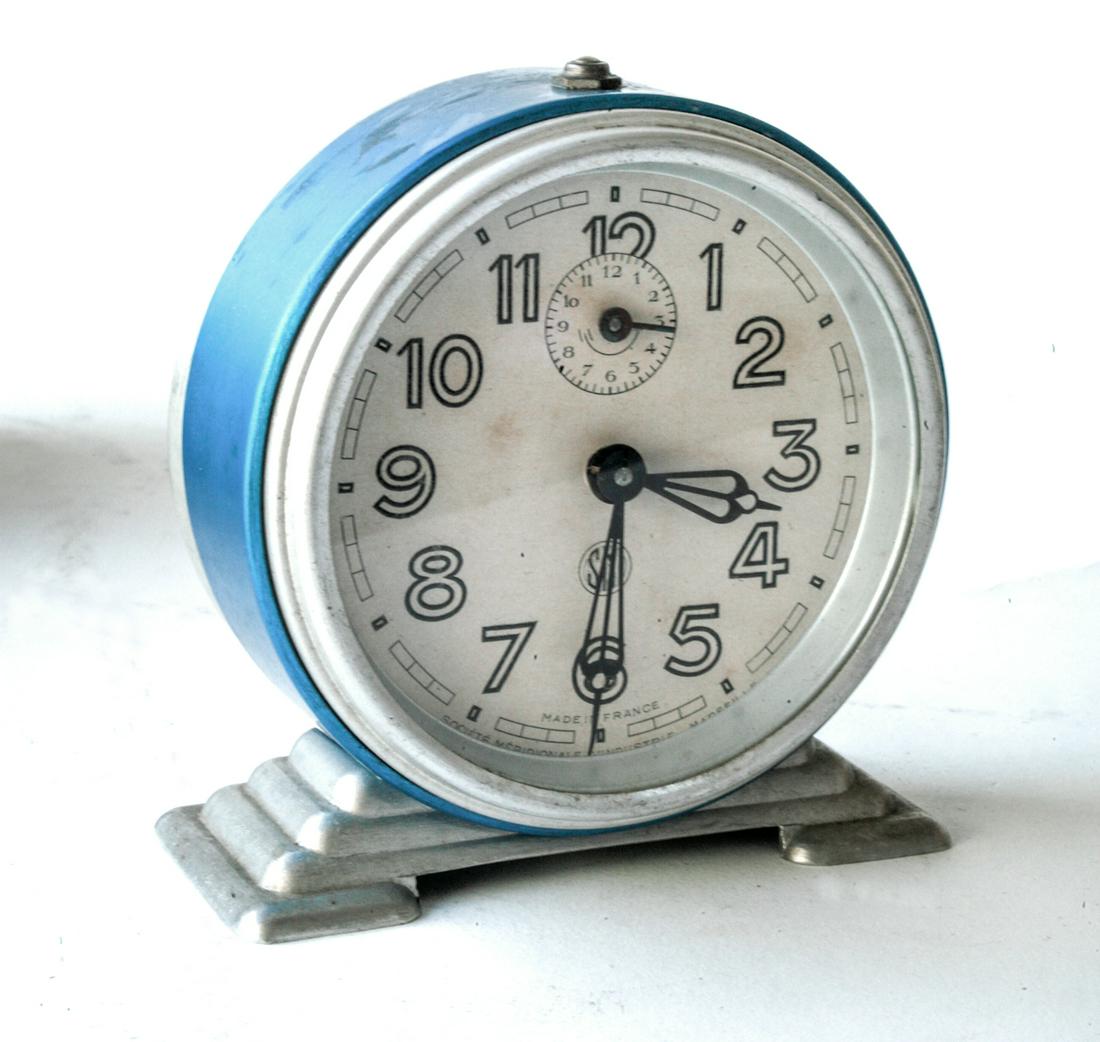 French bleu Art Deco alarm Clock SMI France (1 of 2)