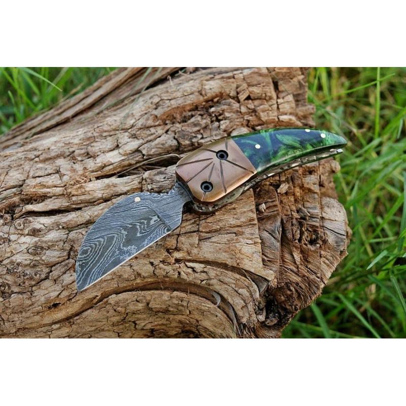 Exclusive pattern folding pocket damascus steel knife (1 of 4)
