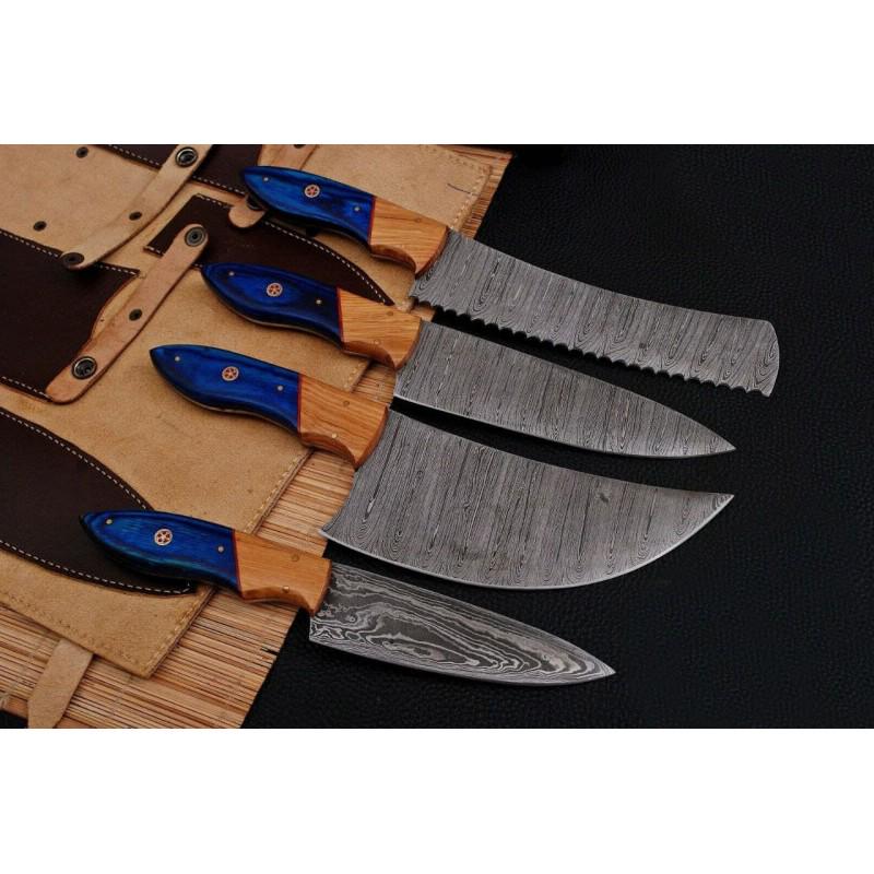 Set 4 everyday carry kitchen work damascus steel knives (1 of 4)