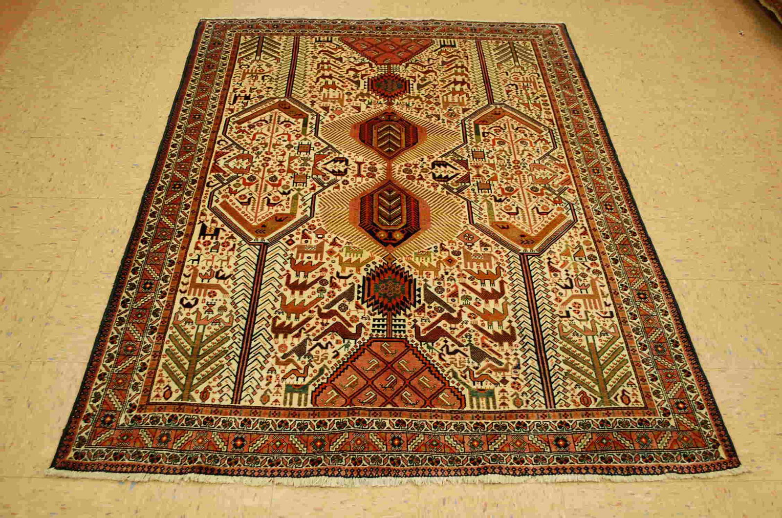 Circa 1920s ANTIQUE SHIRVAN_KAZAK DESIGN CAUCASIAN RUG: Title: Circa 1920s ANTIQUE SHIRVAN_KAZAK DESIGN CAUCASIAN RUG 4.10x6.10 SO MANY DETAILS Origin(City): CAUCASIAN year:Circa 1920's Materials: ..wool woven on cotton Size: 4' 10" x 6' 10" Description: C