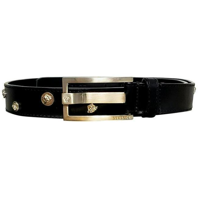 VERSACE BLACK LEATHER BELT with LIGHT GOLD PLATED (1 of 5)