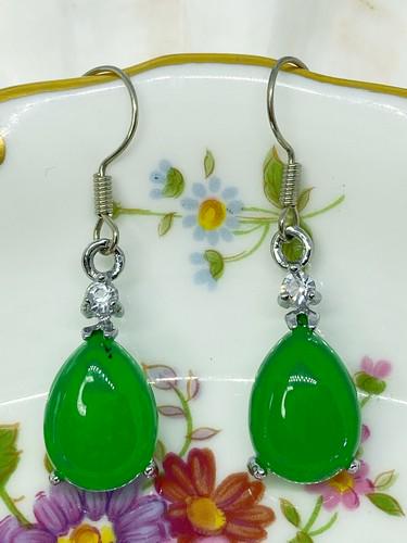 Green Chalcedony Zircon Gemstone Retro Earring (1 of 4)
