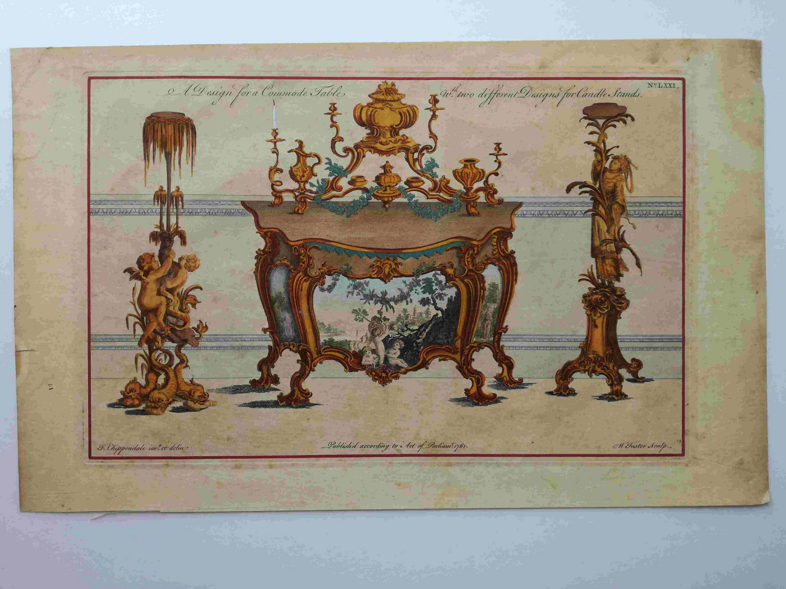 China Case" - "A Design for a Commode Table" - "Candle: Artist: Thomas Chippendale Title: "China Case" - "A Design for a Commode Table" - "Candle Stands" - "Frames for Marble Slabs" Date: 1753 - 1761Medium: Etching PaperDimensions: Sheet Size 27 x 44 centi
