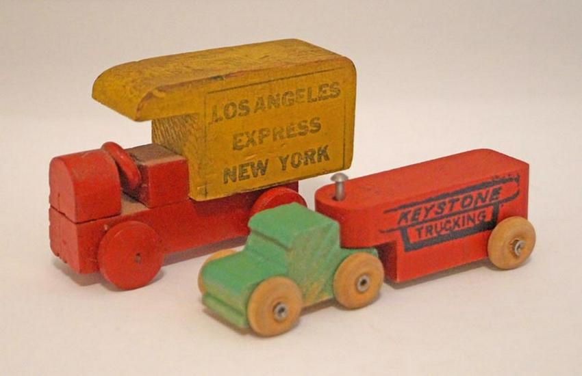 Vintage Two Advertising Delivery Trucks Wooden Toy (1 of 4)