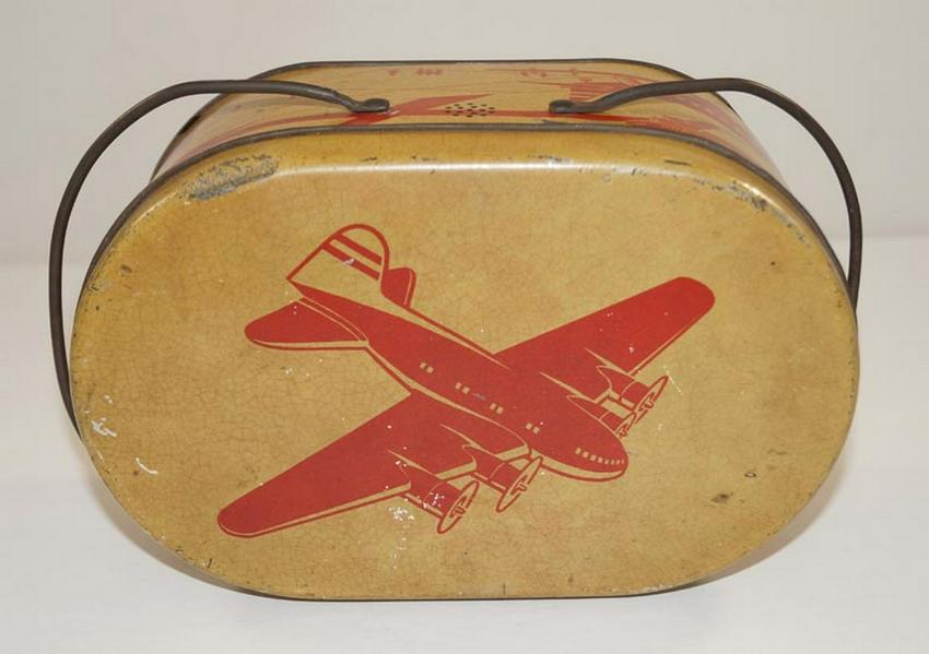 Tin Lithograph Lunch Pail w/ Airplanes, Blimp (1 of 6)