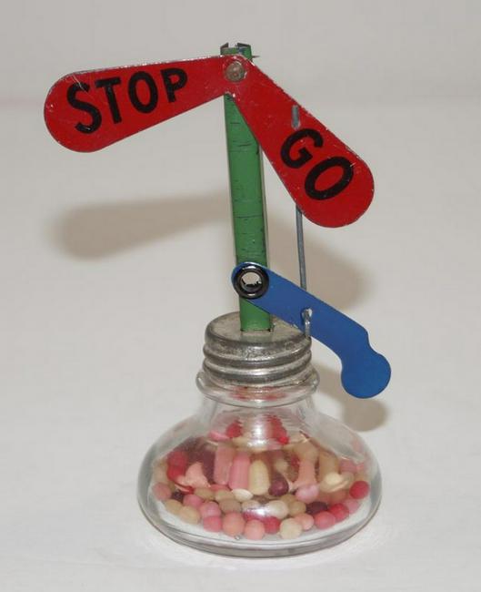 Antique STOP & GO Railroad Glass Candy Container (1 of 2)