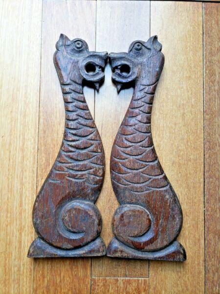 antique Oak ornate wooden wood pediment carved Griffin (1 of 6)
