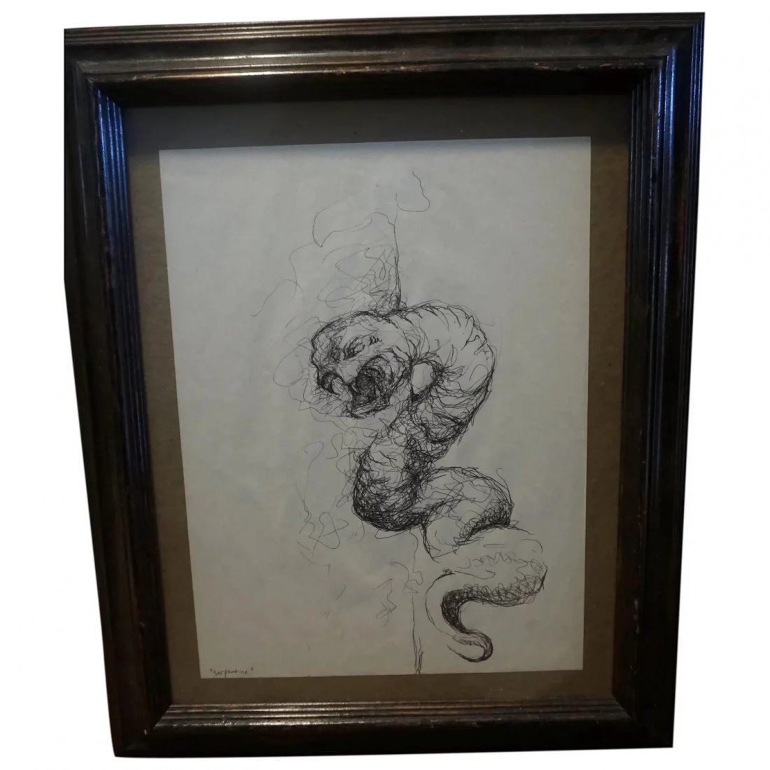 Original Pen And Ink Serpentine Drawing Signed By Artis