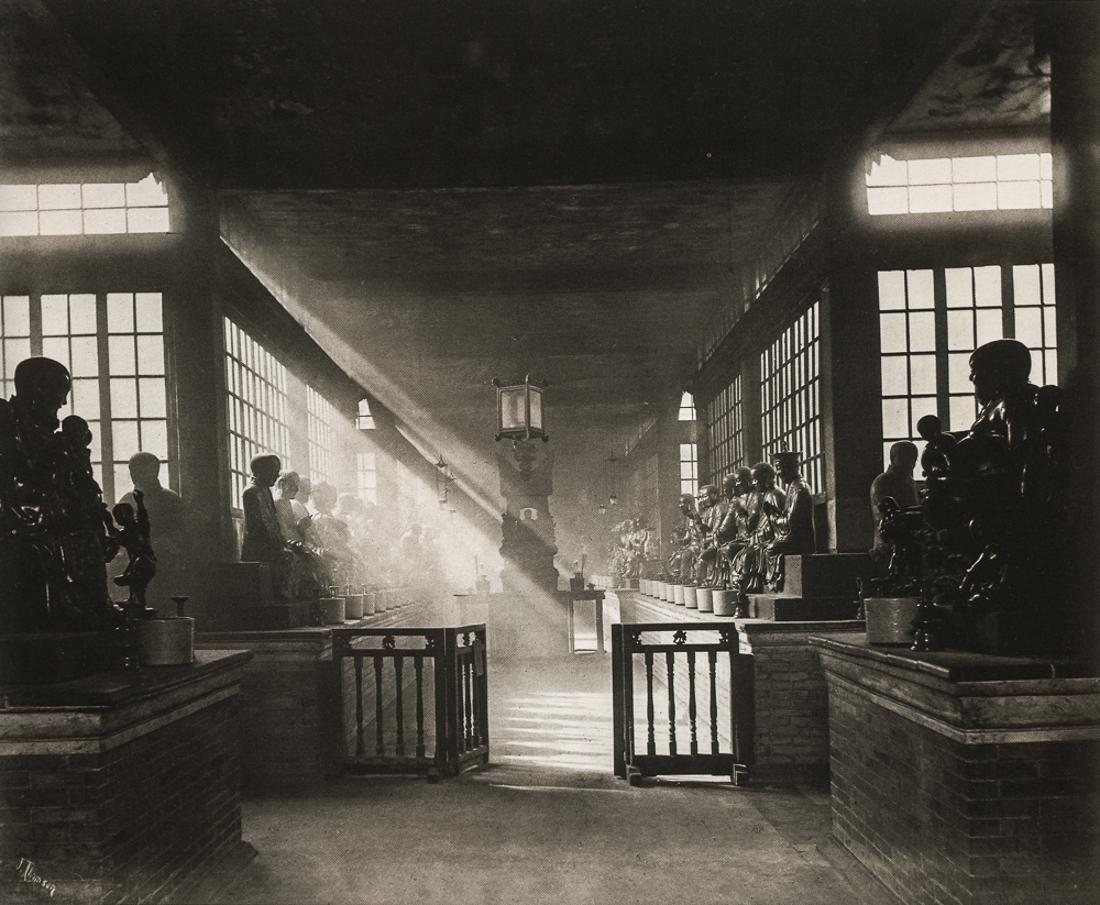 JOHN THOMSON - Temple of the Five Hundred Gods, 1869: Artist: John Thomson Title: Temple of the Five Hundred Gods, Canton, 1869 Medium: Duotone Photo Litho, 1985, Italy Dimensions: 8x6.55" Description: Heat Wax Mounted on 8.5x11" Conservation Board Artis