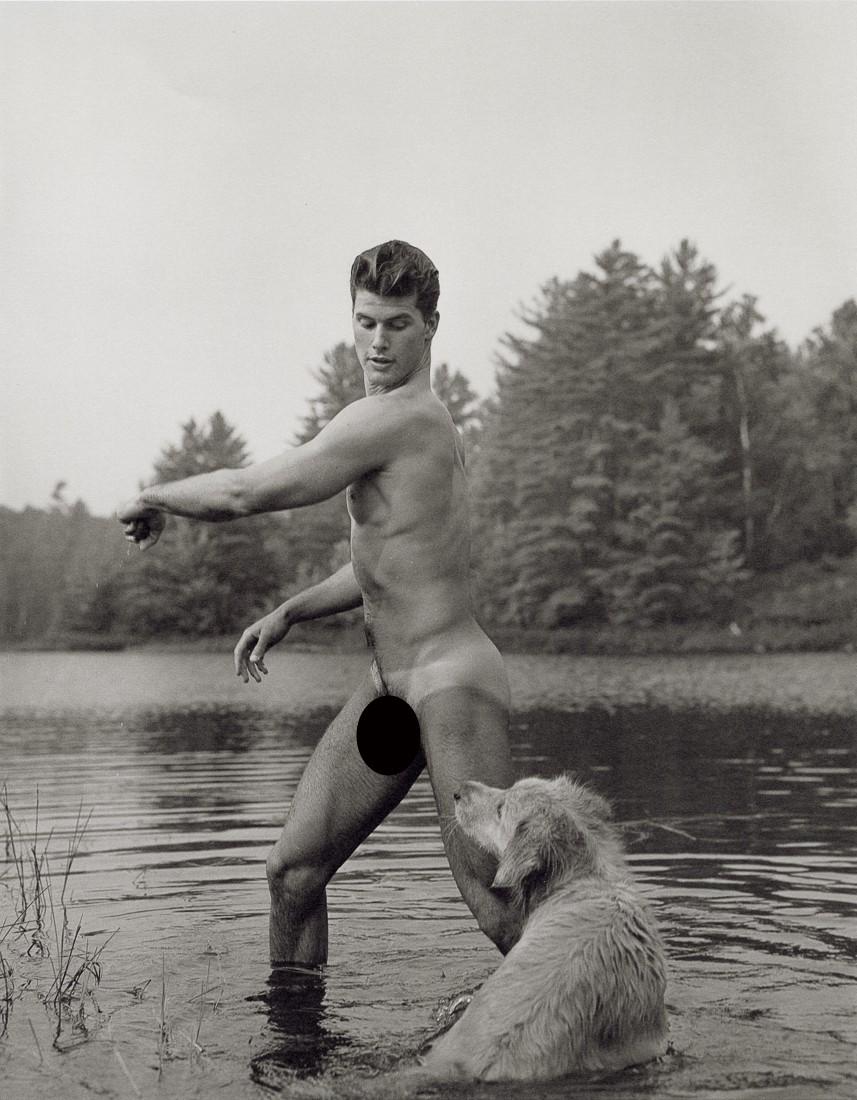BRUCE WEBER - Rob and Little Bear, Bear Pond, 1989: Artist: Bruce Weber Title: Rob and Little Bear, Bear Pond, 1989 Medium: Sheet Fed Gravure, 1990, USA Dimensions: 7.35x9.4" Description: Heat Wax Mounted on 11x14" Conservation Board Artist Bio: Bruce