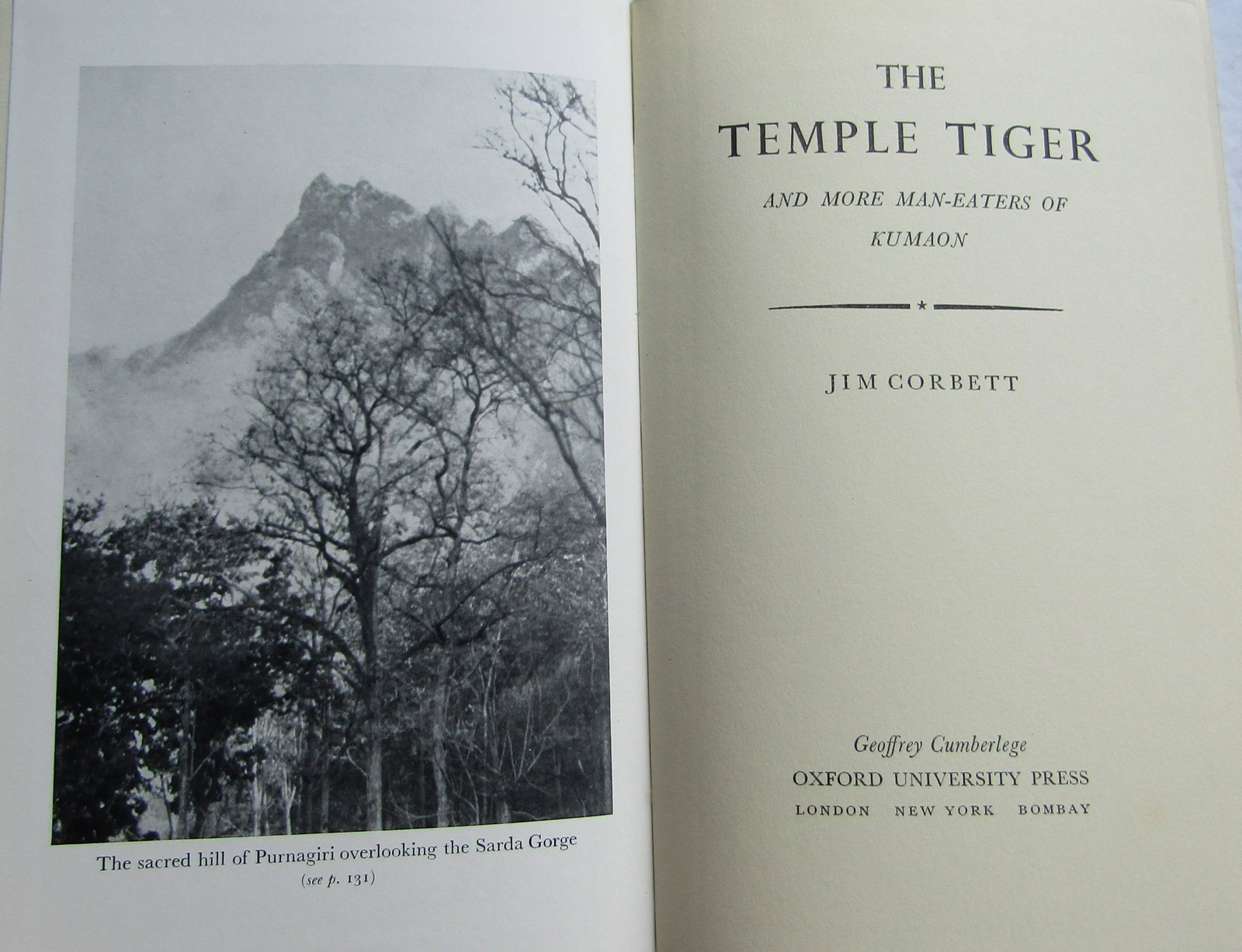 The Temple Tiger: Title: The Temple Tiger Additional Information: And More Man-eaters of Kumaon' First edition thus. Publishers green cloth with gilt vignette# Gilt title to spine. Frontispiece plate. Full-page photogr