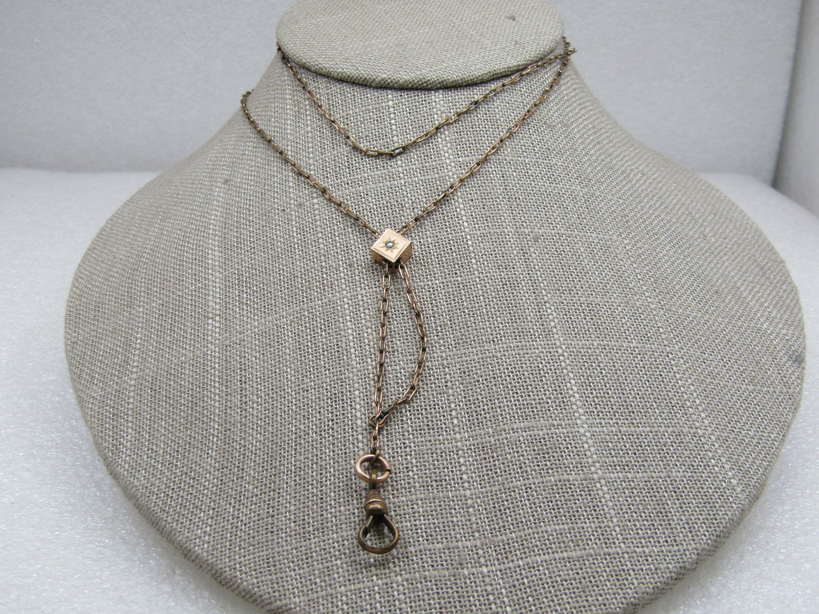 Victorian 14kt G.F. Watch Slide Chain Necklace, 30" CLB (1 of 5)