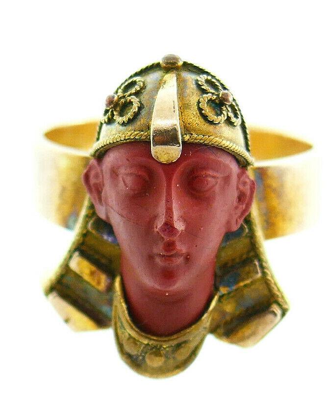 Victorian Egyptian Revival 10k Gold Carved Jasper Stone (1 of 6)