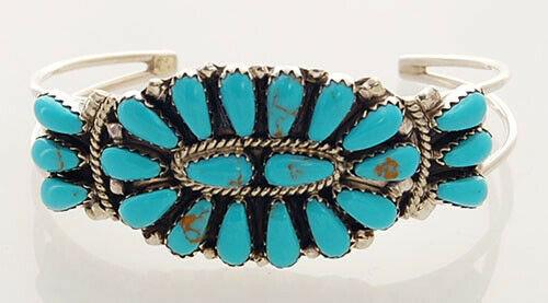 Handmade Bracelet cluster Sterling Silver Turquoise JW (1 of 3)