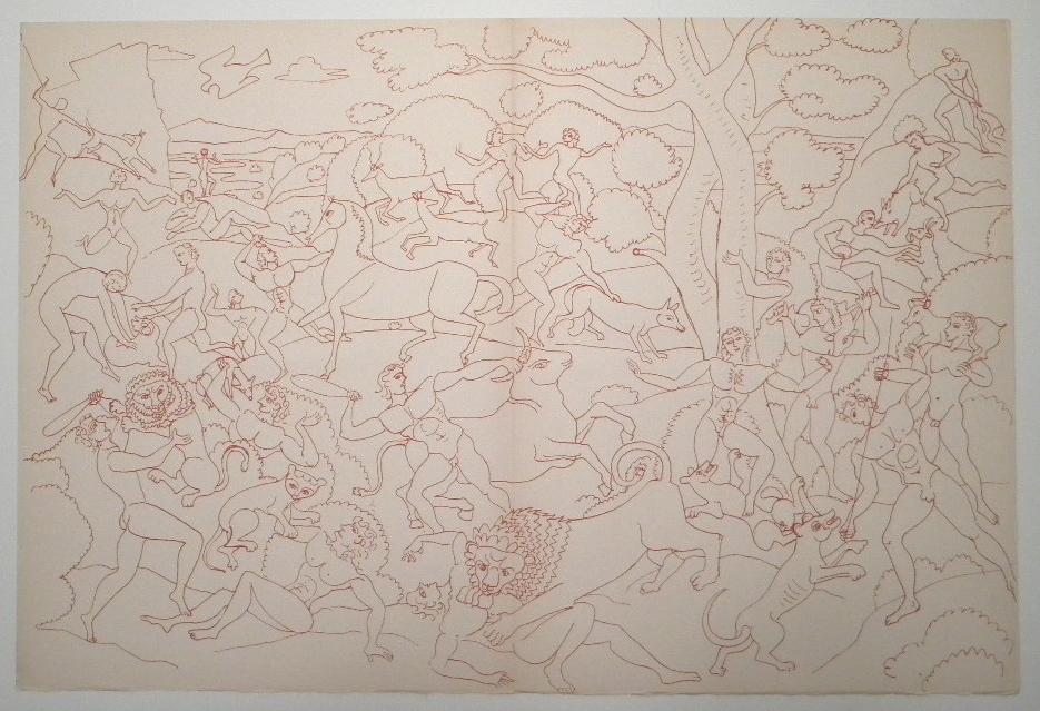 Andre Derain large lithograph, 1947: Medium: lithograph (after the tapisserie). Printed in Paris in 1947 by Mourlot FrÃ¨res in an edition of 270 for the very rare "Derain Dessins" portfolio, published by Georges Duval. The total sheet