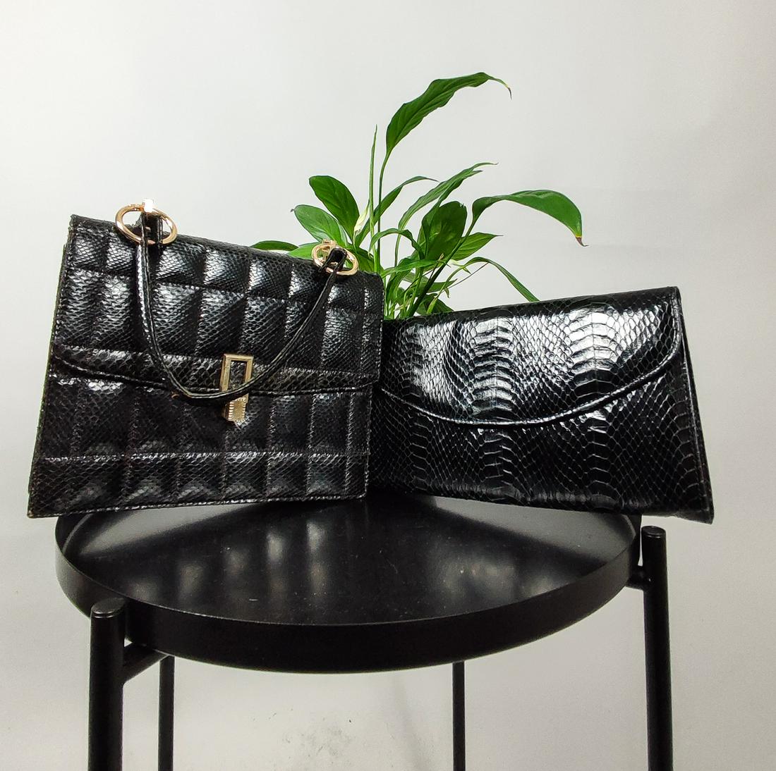 PAIR OF VINTAGE BLACK SNAKE SKIN BAGS (1 of 6)