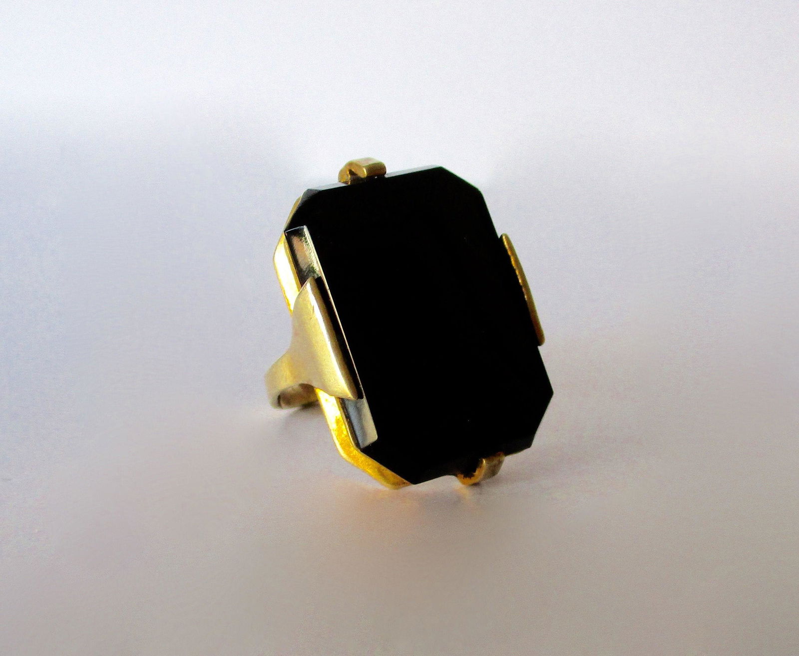 Vintage Art-Deco French Jet Glass Flat Stone Ring/Boho (1 of 5)