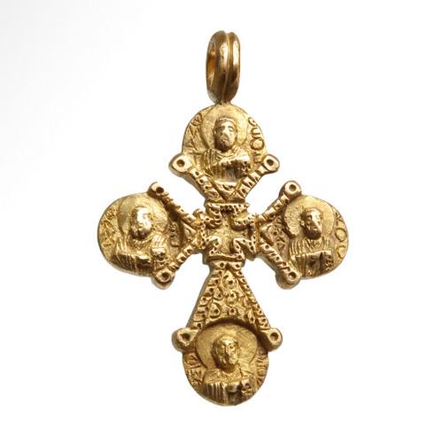 Byzantine Gold Cross with Saints and Inscription (1 of 6)