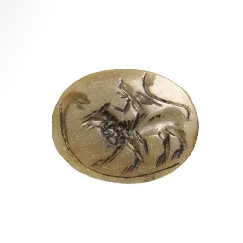 Roman Agate Intaglio with Winged Figure Riding a Lion (1 of 4)
